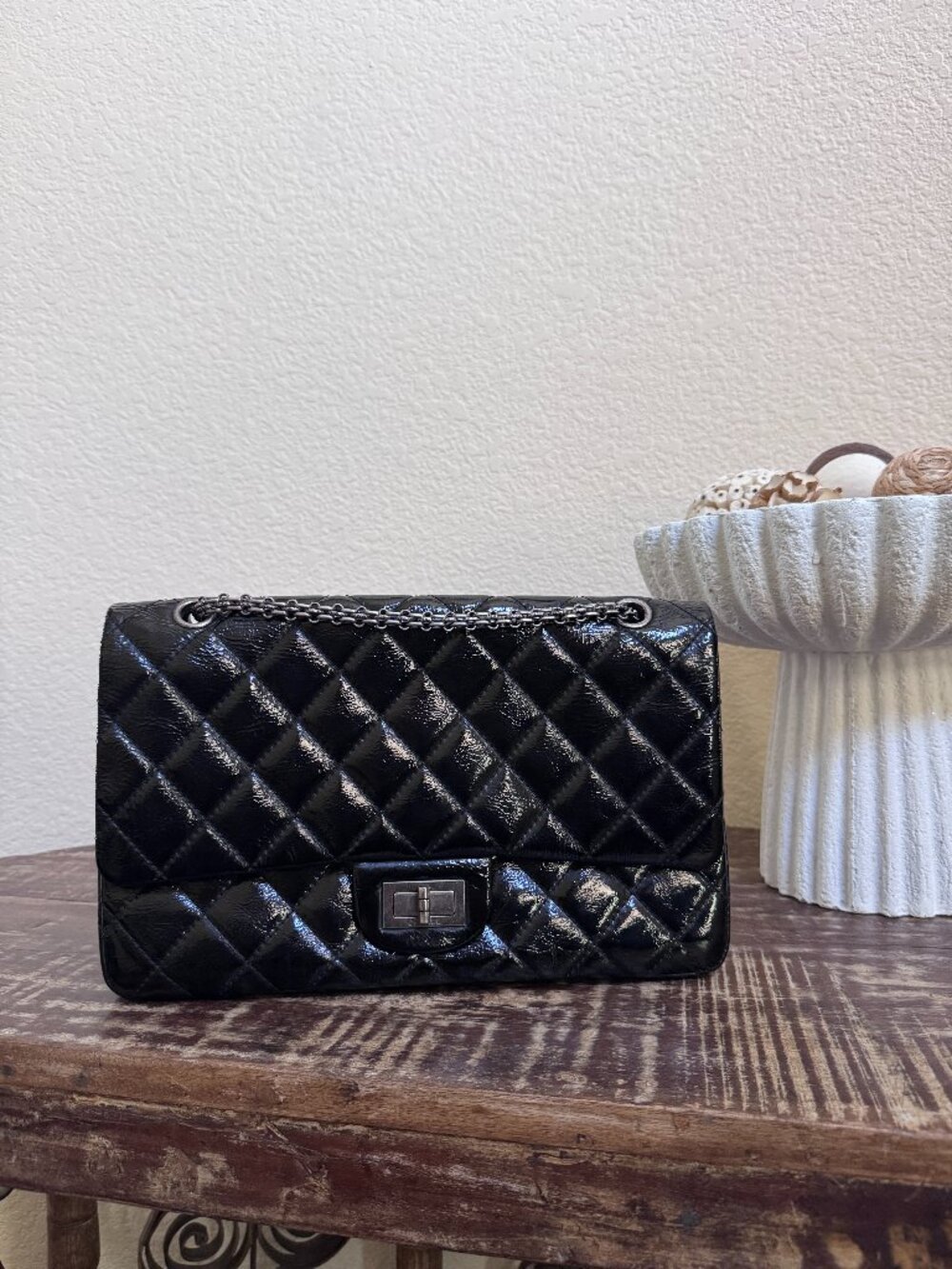 Rare CHANEL Black Patent Quilted Bijoux Chain Mademoiselle Flap Bag